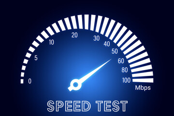 Speed test screen with illustration of speedometer