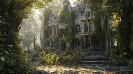 Gorgeous abandoned medieval mansion in a fairytale forest