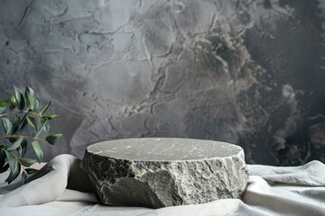 Stone podium for display product. Background for cosmetic product branding, identity and packaging - generative ai