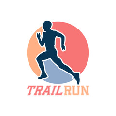 Obraz premium Runner marathon trail run logo vector graphic illustration on background, sticker badge
