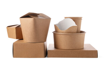 Eco friendly food packagings isolated on white