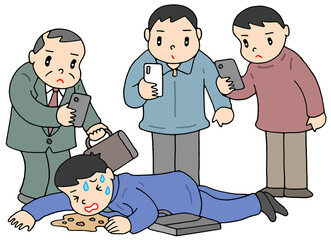 社会問題のイラスト - 被救護者へのスマホ撮影・モラル欠如・非常識
