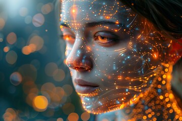 Ai Robot face, Artificial Intelligence robot, Businesses use artificial intelligence and deep learning technology to analyze automated data
