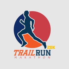 Runner marathon trail run logo vector graphic illustration on background, sticker badge