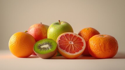 Assortment of fruits mandarin apple grapefruit orange kiwi