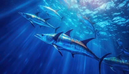 Fototapeta premium Giant Marlin fish in the ocean, beautiful view of marlin fish in the blue ocean