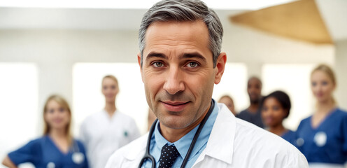 A Male Doctor in the Hospital with his Teammates.