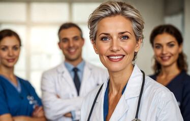 A female doctor with her teammates at the hospital.