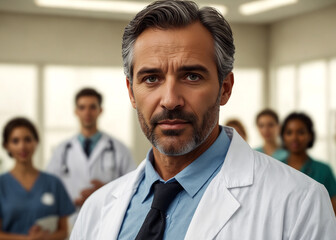 A Male Doctor in the Hospital with his Teammates.