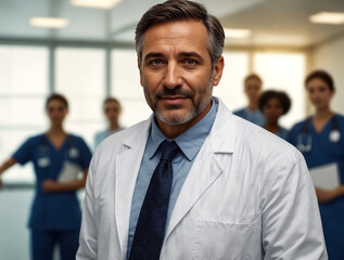 A Male Doctor in the Hospital with his Teammates.