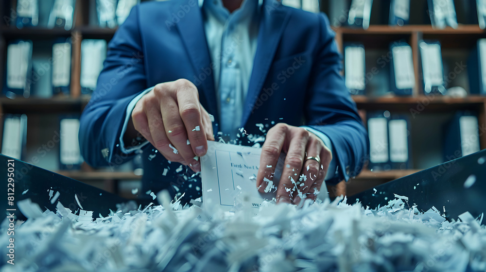 Poster confidential document shredding: employees securely shredding documents to ensure privacy and data p