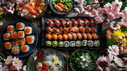 Celebrate the Japanese Doll s Festival with an exquisite display of sushi adorned with succulent salmon roe tender boiled shrimps delicate egg and a colorful array of fresh vegetables Comple