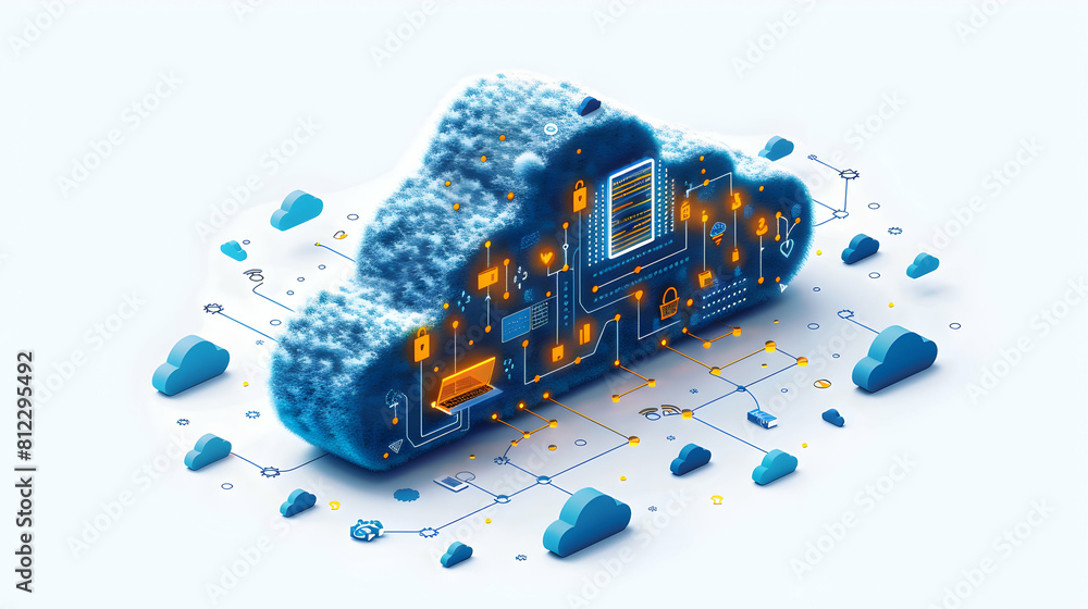 Aufkleber isometric cloud data management concept for secure effective data privacy in companies flat design i