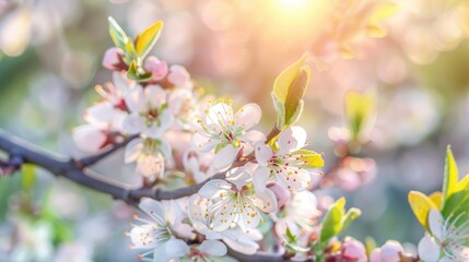 Fototapeta premium Blossoming Apricot Tree with Copy Space Close up of Flowering Process in Spring