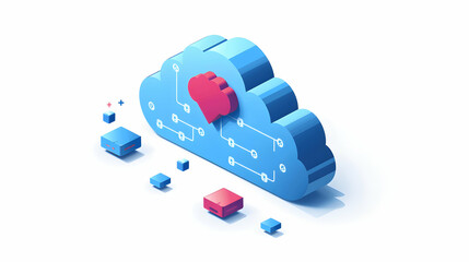 Isometric Cloud Data Management Concept for Secure Storage and Access in Companies Using Cloud Solutions for Data Privacy   Flat Design Icon Illustration