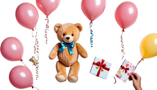 bear gift ballons teddy happy birthday christmas merry card greeting fun holiday celebration balloon love cute box salutation surprise doll toy lovely congratulation party cartoon present new year