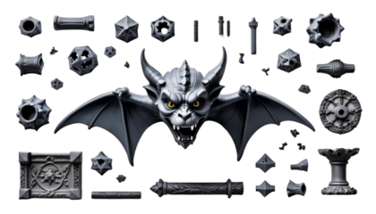 gargoyle stone column wing fantasy creature mythology legend monster dragon isolated evil statue sculpture ancient religion culture animal religious old angel architecture decoration