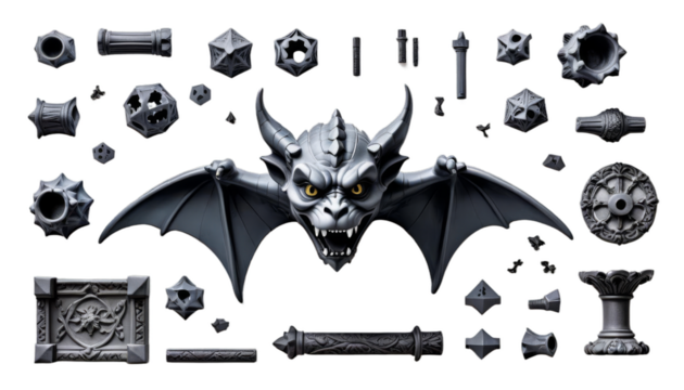 gargoyle stone column wing fantasy creature mythology legend monster dragon isolated evil statue sculpture ancient religion culture animal religious old angel architecture decoration