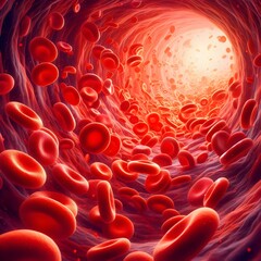 Fototapeta premium View of red blood cells moving in a blood vessel
