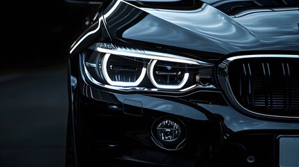 Modern car headlight close-up scene (3D Illustration)