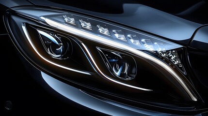 Modern car headlight close-up scene (3D Illustration)