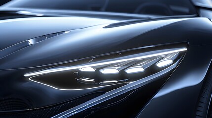 Modern car headlight close-up scene (3D Illustration)