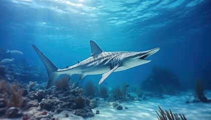 Obraz premium The Giant Sharks in the ocean, portrait of Shark hunting prey in the underwater