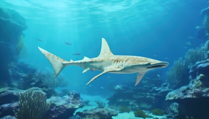 Obraz premium The Giant Sharks in the ocean, portrait of Shark hunting prey in the underwater