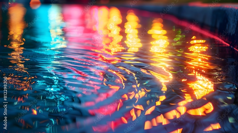 Wall mural Multicolored light trails reflected on a water surface.
