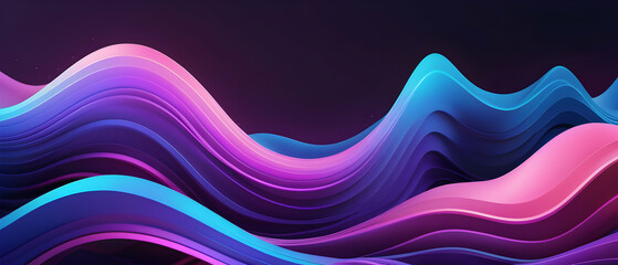 Modern digital effect, dynamic energy flowing. Abstract 3D wave blue, purple, pink wavy background. Lines and stripes glowing neon futuristic banner.
