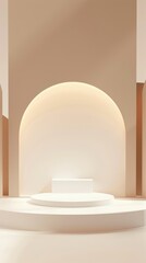 A minimalist modern circular platform. Podium Pedestal for Product Presentation. Display Podium.