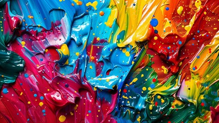 Vibrant paint splattered across the canvas, creating an abstract artwork