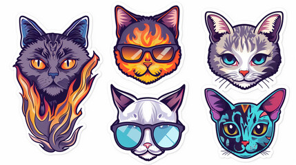 Cool cats. Set of stickers. Cute, funny, stylish kittens on a white background
