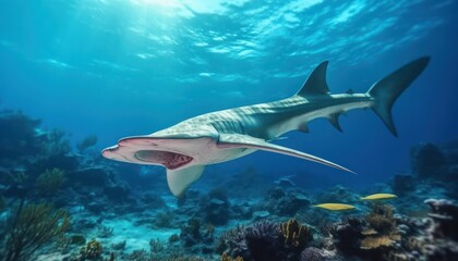 Obraz premium The Giant Sharks in the ocean, portrait of Shark hunting prey in the underwater