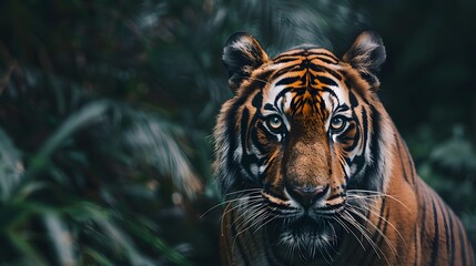Portrait of Asia Bengal tiger that looking at camera isolated on clean background, hunter in the forest, wildlife concept.