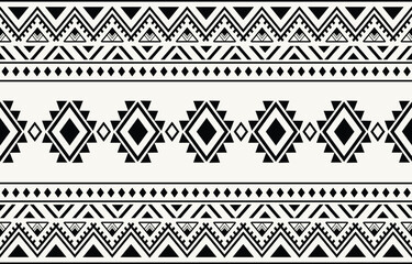 Ethnic tribal Aztec black and white background. Seamless tribal pattern, folk embroidery, tradition geometric Aztec ornament. Tradition Native and Navaho design for fabric, textile, print, rug, paper