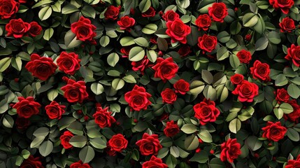 A stunning backdrop of red rose flowers adorning a garden bush showcasing their vibrant beauty A single red rose flower exuding its exquisite charm