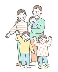 笑顔で手を振る五人家族