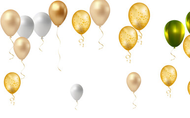 Holiday background with balloons, confetti and ribbons. Festive card for birthday party, anniversary, new year, Christmas