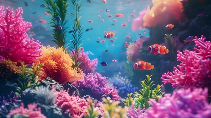 Underwater with colorful sea life fishes and plant at seabed background, Colorful Coral reef...