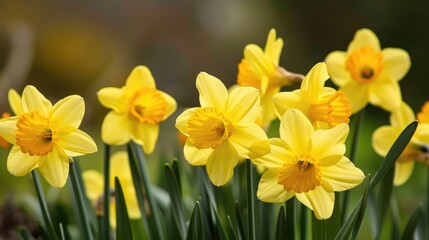 Daffodils of a yellow hue flourished in the garden