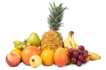 Group of fruits of different colors and flavors, no background