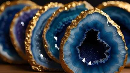 Resin Geode decoration piece, blue and golden Resin, Resin Art Work