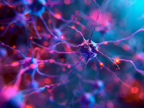 3D illustration abstract background of neural networks, enhanced by cyberpunk 80s color, ideal for sciencefocused advertising