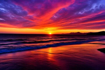 Photographs of beautiful sunsets, sunsets, brilliant sunsets in the island's sea mountains, colors of time and directions of light rays, korea hyper-realistic, and photo-realism, ai, generative, 석양