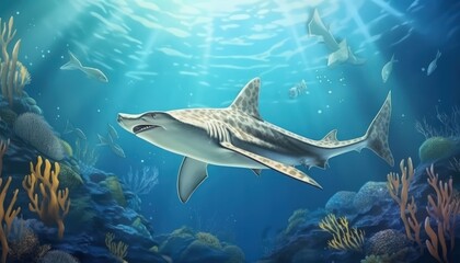 Obraz premium The Giant Sharks in the ocean, portrait of Shark hunting prey in the underwater