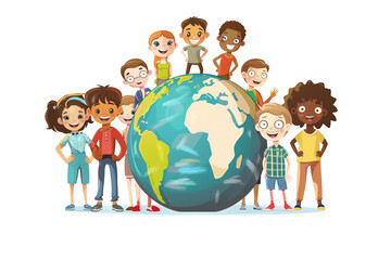 "World Population Day represented in a fun cartoon vector, set on a white background."