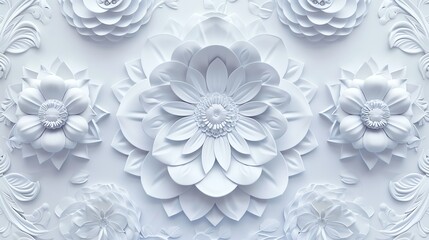 3D white flower petals, highly detailed, intricate, elegant, symmetrical.
