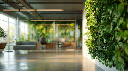 Green, sustainable and ecological office space with daily employee traffic A modern and eco-friendly startup with ESG standards and an office with care for employee well-being and a healthy environmet