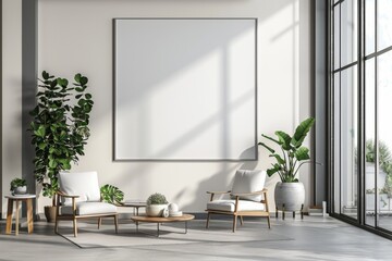 Office Interior with Blank White Poster Mockup created with Generative AI